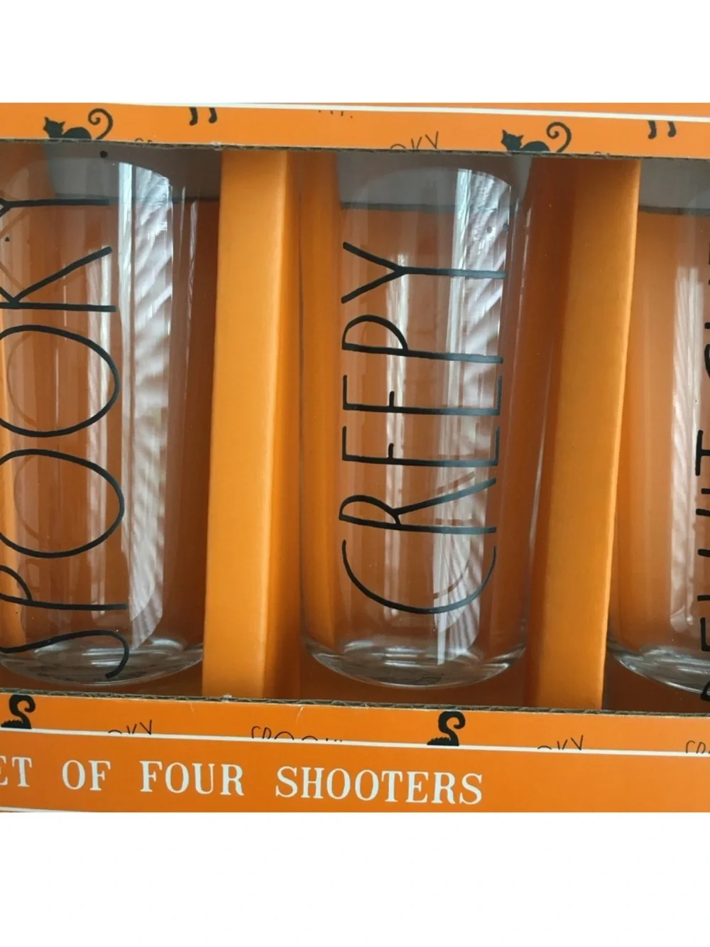Rae Dunn Orange and Black Halloween Shot Glass Set Set of 4